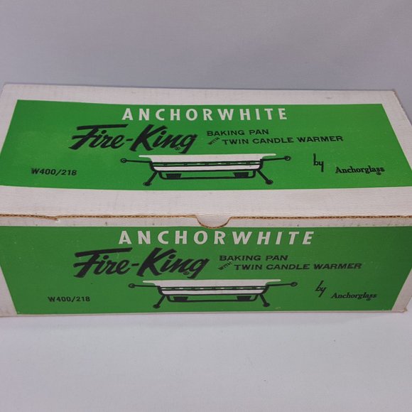 Fire-King Anchorwhite Vintage Baking Pan with Twin Candle Warmer by Anchorglass - Picture 4 of 4